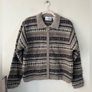 Vintage Sears 2R Two Roads 100 percent wool Zip-up Collared Sweater size Large